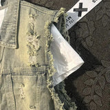 WIAOFELLAS  -  vestRetro Washed Raw Edge Ripped Denim Vest Mens American High Street Fashion Trend Casual Loose Sleeveless Waistcoat Y2k Jacket