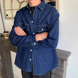 WIAOFELLAS  -  American Vintage Men's Denim Shirt Safari Style Double Pocket Lapel Long Sleeve Top Spring Autumn Fashion Streetwear Shirts Male