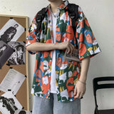 Wiaofellas  -  Casual Summer Vintage Fashion Short Sleeve Shirt For Men Trendy Korean Style Couple Shirt Leisure Loose Fit Button Down Top