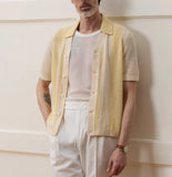 WIAOFELLAS  -  Summer New Knitted Polo Shirt For Men Lapel Casual Hollow Striped Splicing Color Tees Shirts Business Knit Cardigan Men Clothing