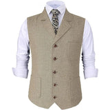 Wiaofellas  -  Men Vest Brown Herringbone Gentleman Business Waistcoat Vintage Regular Slim Banquet Men Suit Vest