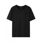 WIAOFELLAS  -  Pure Cotton Short Sleeve T-shirt Men's Round Neck Loose Solid Color Base Shirts Top Tees