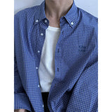 WIAOFELLAS  -  New American Retro Blue Plaid Shirt Men Loose Long Sleeve Loose Casual Button Embroidered Tops Mens Shirts Streetwear