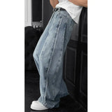 WIAOFELLAS  -  summer new style American retro splicing design three-dimensional scimitar versatile loose denim trousers