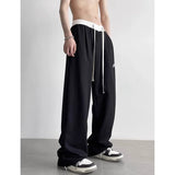 WIAOFELLAS  -  Autumn Winter New Fashion Elastic Waist Drawstring Pockets Solid American Style Men's Clothing Wide Leg Trousers All-match Pants