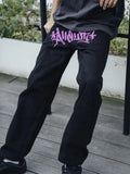 Wiaofellas Letter Print Baggy Jeans for Men Clothing Street Vintage Hip Hop Men Jeans Casual Wide Leg Jeans Men Sweatpants Pants