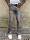 Wiaofellas  -  New Men's Straight Jeans, European and American Street Fashion, Popular Stretch Patch Denim Stacked Pants