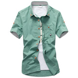 WIAOFELLAS  -  Summer men's Korean-style slim-fit embroidery small mushroom casual short-sleeved stand collar men's shirt