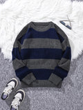 WIAOFELLAS  -  New Loose Bottoming Sweater Casual Versatile Striped Pullover Men's Round Neck Sweater
