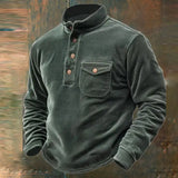 WIAOFELLAS  -  Retro Pure Corduroy Hoodie Men Clothing Casual Stand Collar Button Sweatshirts Men Fall Winter Long Sleeve Pocket Streetwear Top