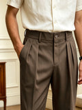 Wiaofellas  -  New Italian Naples Style Pleated High Waist Dress Pants, Solid Color Button Business Casual Trousers for Men