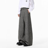 Wiaofellas  -  Textured Oversize Casual Pants for Men Spring Autumn Loose Wide Leg Slimming Old Money Style Flat Front Trousers