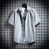 WIAOFELLAS  -  Men's Summer Trendy Striped Plaid Short Sleeve Single Breasted Shirt Youth Korean Casual Streetwear Loose Tops Camisas De Hombre