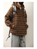 WIAOFELLAS  -  Autumn Winter Hooded Sweaters for Men Japanese Trendy Loose Casual Thickened Striped Pullover Harajukuhigh Street Long Sleeved