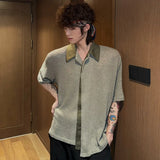 WIAOFELLAS  -  Fashion Men's Spliced Contrast Color Loose Casual Shirts Trendy Summer Turn Down Collar Short Sleeves Tops Male