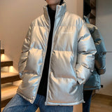 Wiaofellas  -  Thicken Solid Color Mens Parkas Oversized Warm Winter Leather Coats Harajuku Fashion Women Loose Cotton Padded Jackets