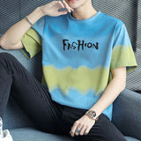 Wiaofellas  -  Fashion Printed O-Neck Letter Gradient T-Shirt Men's Clothing Summer New Oversized Casual Pullovers Korean Tee Shirt