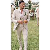 WIAOFELLAS  -  Summer Linen Men Suits 3 Piece Chic Single Breasted Peak Lapel Outfits Fashion Daily Casual Slim Groom Wedding Party Tuxedo