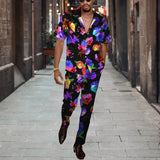 WIAOFELLAS  -  Short Sleeve Shirt Button Tops+Trousers Men 2Pcs Set Suit 3D Chic Harajuku Vintage Printing Summer Hawaii Beach Cardigan Outfits