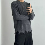 Wiaofellas  -  Spring Autumn Vintage Men's Knit Pullovers Fashionable Solid Color Crew Neck Zipper Sweaters Men New Casual Long Sleeve Sweater