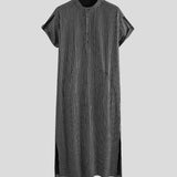 WIAOFELLAS  -  New Muslim Middle Eastern Arabic Dubai Men's Casual Fashion Loose Striped Short Sleeve Robe Shirt