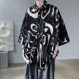 WIAOFELLAS  -  Mens Short Sleeve Shirts Contrast Y2K Harajuku Trendy Personality Print Short Sleeve Loose Handsome Youthful Chic Tops Summer