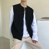 WIAOFELLAS  -  Simple Japanese Retro Sweater Vest Jacket Men's Knitted Cardigan Exterior Vest Trendy