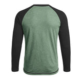 Wiaofellas  -  Men Color Block Raglan Long Sleeve T Shirts Crew Neck Curved Hem Casual Basic Undershirt Tops