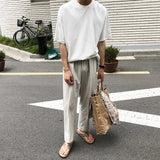 Wiaofellas  -  Linen Pants Men's Korean Style Straight Pants Loose Casual Pants Men's Clothing Spring Summer Ankle-length Trousers