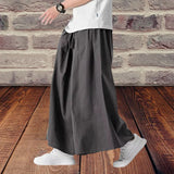WIAOFELLAS  -  Summer Chinese Style Wide Leg Pants Men Loose Joggers Trousers Male Linen Straight Elastic Waist Hip Hop Full Length Pants