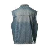 Wiaofellas  -  Spring and Summer New Denim Jacket Sleeveless Top Vest Casual Vest Coat with Stand-up Collar