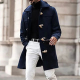 Wiaofellas  -  Vintage Buttoned Lapel Long Coats Mens Fall Winter Fashion Trench Windbreaker Solid Color Long Sleeve Men Overcoats Streetwear