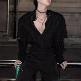 WIAOFELLAS  -  Spring And Summer Men's Solid Color Stitching Long-Sleeved Shirt Retro Fashion Trend High Street Loose Casual Niche Men's Tops