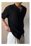WIAOFELLAS  -  Fashion Men's Knit Hollow Out Texture Solid Color Shirts Trendy Single-breasted Lapel Casual Tops Male Summer