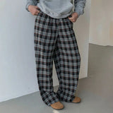 WIAOFELLAS  -  Men Plaid Pants Elastic Waist Joggers Loose Casual Trousers Men Streetwear Korean Style Fashion Male Wide Leg Pants