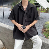 Wiaofellas Summer Short Sleeve Shirt Men Fashion Society Mens Dress Shirt Korean Loose Ice Silk Shirts Mens Black White Casual Shirt M-2XL