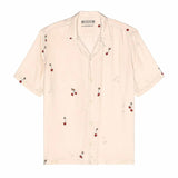 Wiaofellas Loose Short Sleeve Button Shirts Men Spring Summer Fashion Cherry Print Turn-down Collar Cardigan Tops Mens Shirt