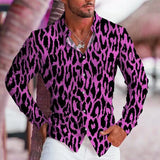 Wiaofellas  -  Men's 3D Leopard Print Long Sleeve Button Down Shirt 4-Way Stretch Breathable Casual Tops