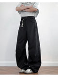 Wiaofellas  -  Men's Loose Fit Casual Pants 2026 M-5XL Plain Color Wide Leg Comfortable Blend Urban Streetwear Daily Wear Black White