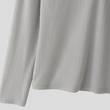 WIAOFELLAS  -  Men T Shirt Solid Color V Neck Long Sleeve Casual Male Tee Tops Streetwear Knitted Fashion Leisure Men Clothing S-3XL