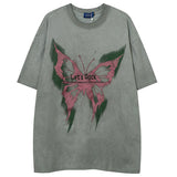 WIAOFELLAS  -  Men Hip Hop Streetwear Retro T Shirt Washed Old Butterfly Print Tshirt Cotton T-Shirt Short Sleeve Racing Style Tops Tees New