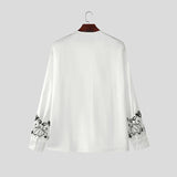 WIAOFELLAS  -  Men Shirt Stain Deep V Neck Long Sleeve Embroidery Casual Men Clothing Streetwear Loose Fashion Male Shirts Camisa S-5XL