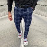 WIAOFELLAS  -  Plus Size S-3XL Men Pants Spring Summer Autumn  Casual Cotton Plaid Slim  Skinny  Long Business Chinos Slacks  Pants Black Gray