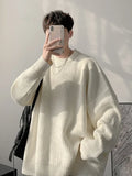 Wiaofellas  -  Autumn Crew Neck Solid Color Pullover Sweaters For Men Casual Y2K Knitted Sweater High Street Fashion Jumpers Hombre