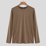 WIAOFELLAS  -  Men T Shirt Solid Color O-neck Long Sleeve Autumn Casual Male Tee Tops Streetwear Knitted Korean Style Men Clothing