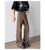 WIAOFELLAS  -  Simple Men's Casual Trousers Solid Color Multi Pockets Zipper Splicing Straight New Wide Leg Male Pants Summer 24K3872