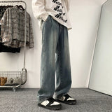 WIAOFELLAS -  Korean Street Men's Classic Baggy Jeans New All-match Straight-leg Denim Leisure Simple Pants Large Size Trousers Blue