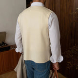 WIAOFELLAS  -  Mens Vintage Homemade British Autumn And Winter Trendy Brand Knitted Casual Versatile Double-Row Vest Cardigan Retro Waistcoat