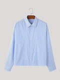 WIAOFELLAS  -  Fashion Vertical Striped Short Shirt For Men Streetwear Oversized Loose Long Sleeved Lapel Top Spring Autumn Versatile Shirts
