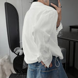 WIAOFELLAS  -  Men Shirt Solid Color Long Sleeve Koran Style Casual Men Clothing V Neck Streetwear Drawstring Shirts Fashion Male Tops